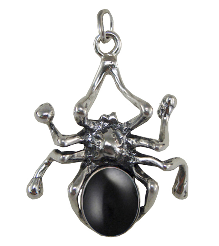 Sterling Silver Spider Pendant With Black Onyx